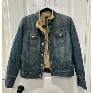 Vintage GAP Y2K Sherpa Lined Denim Jacket Womens Medium  Jean Trucker Coat